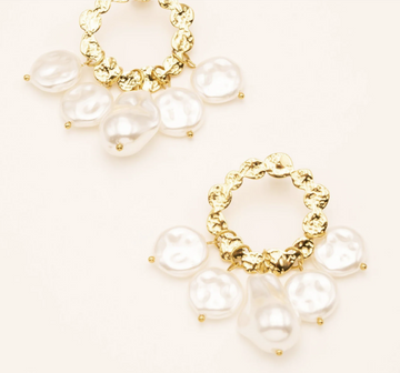 Gold Hoop Earrings with Mother of Pearl Dangles