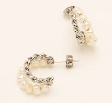 Silver Mini Hoop Earrings with Cultured Pearl