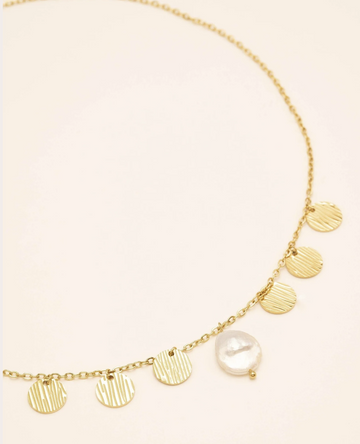 Hammered Gold Pearl Necklace