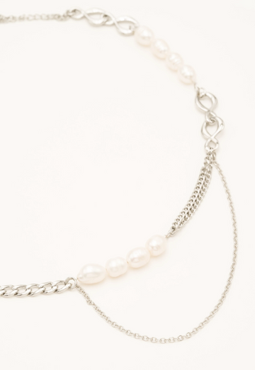 Unisex Silver Pearl Dangle Necklace