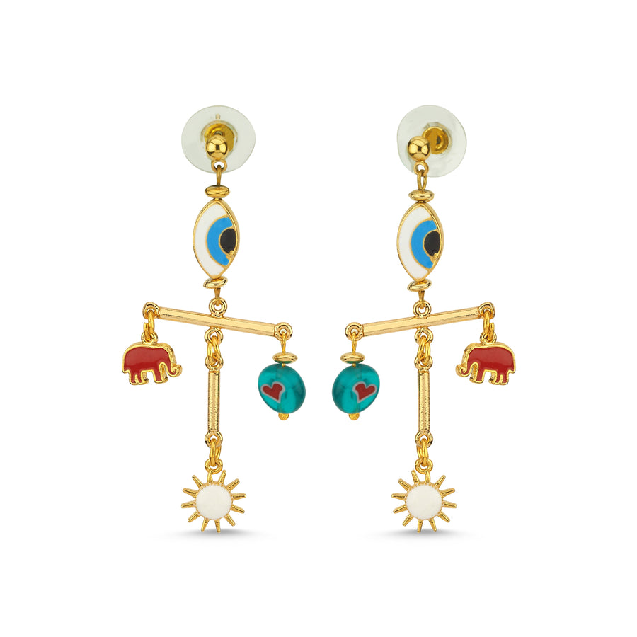 T Bar Gold Charm Earrings