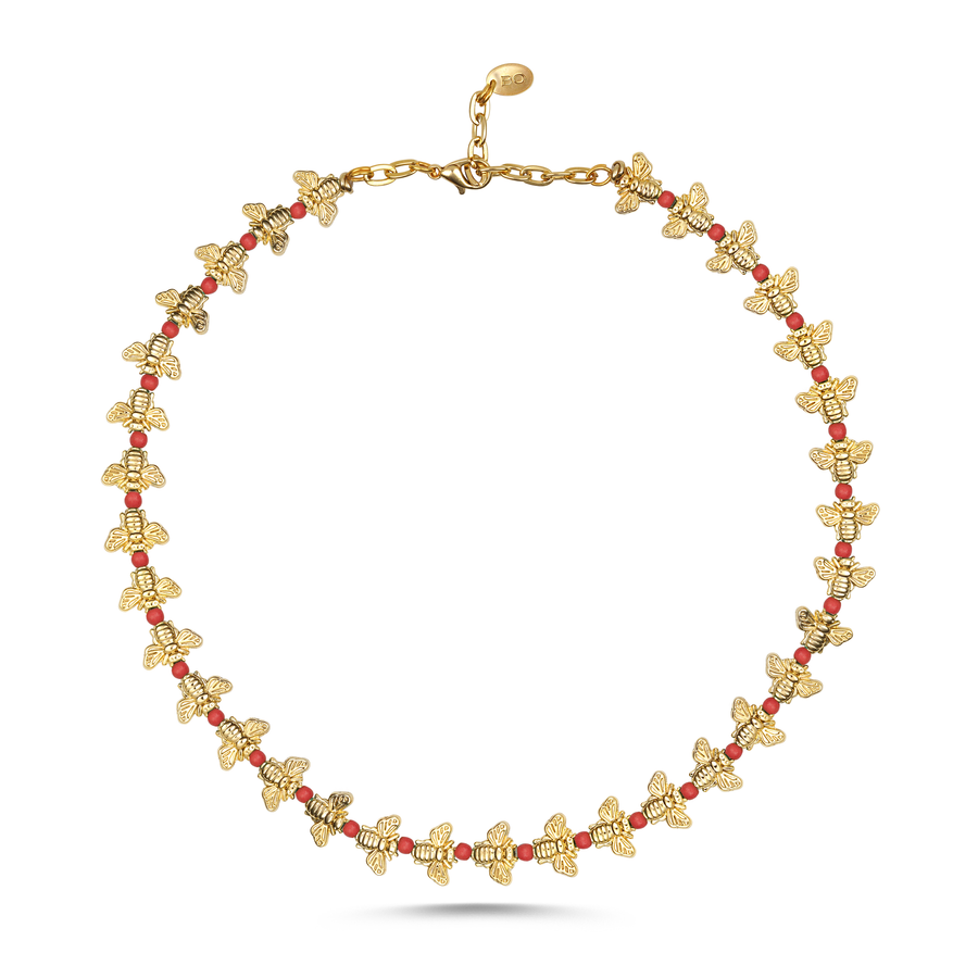 Bee_Love_Gold _ Coral_Short Necklace