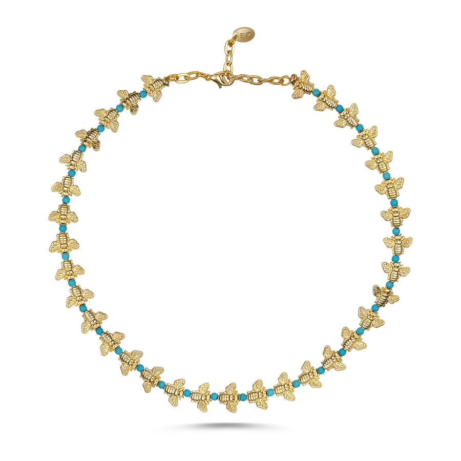 Bee_Love Gold _ Turquoise_Short_Necklace