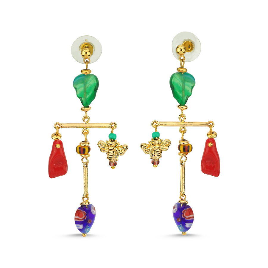 T Bar Gold Charm Earrings