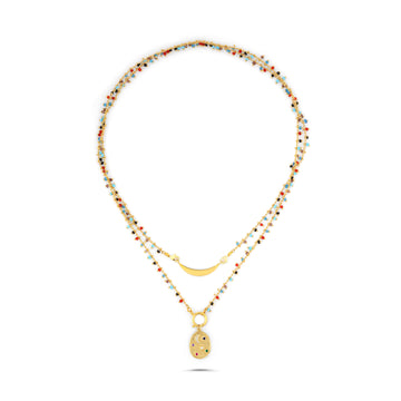 Rainbow Mini Beaded Wrap Necklace with Moon & Star Charms