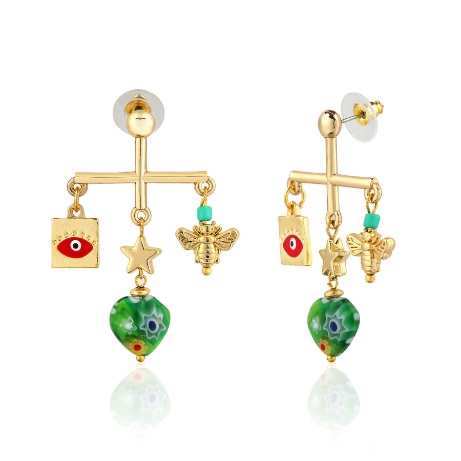 T Bar Gold Charm Earrings