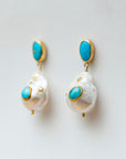 Blue Coral Drop Earring with Baroque Pearl