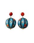 Round Coral and Blue Acacia Wood Earring