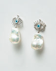 Sparkly Lashed Evil Eye Dangle Earring with Baroque Pearl