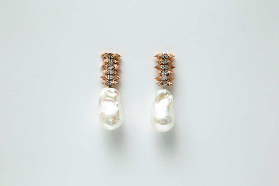 Sparkly Rose Gold Drop Earring with Baroque Pearl