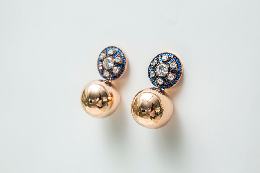 Sparkly Sapphire Drop Earring with Mini Gold Ball