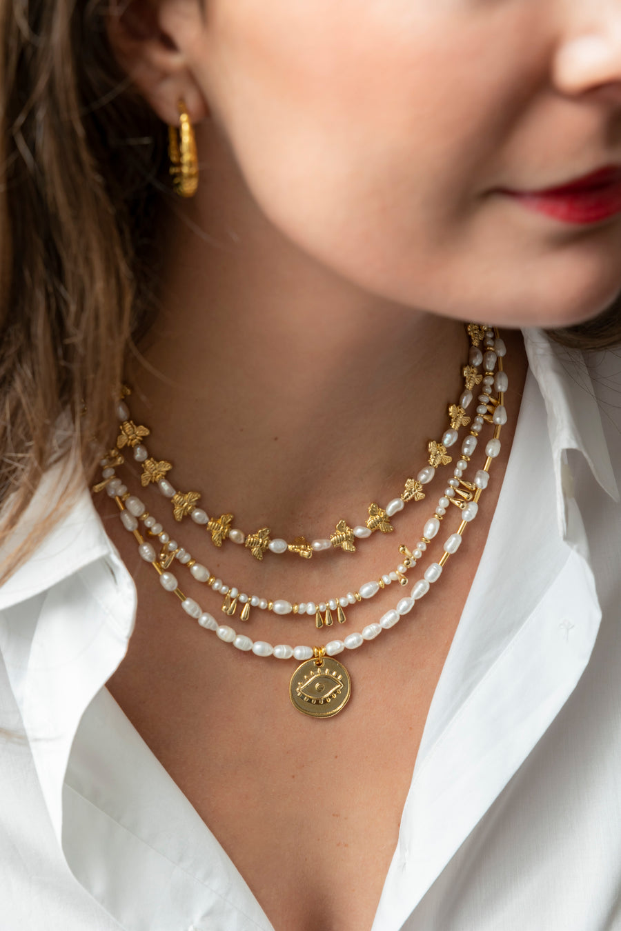 Bee_Love_Gold _ Pearl_Stack_Necklace